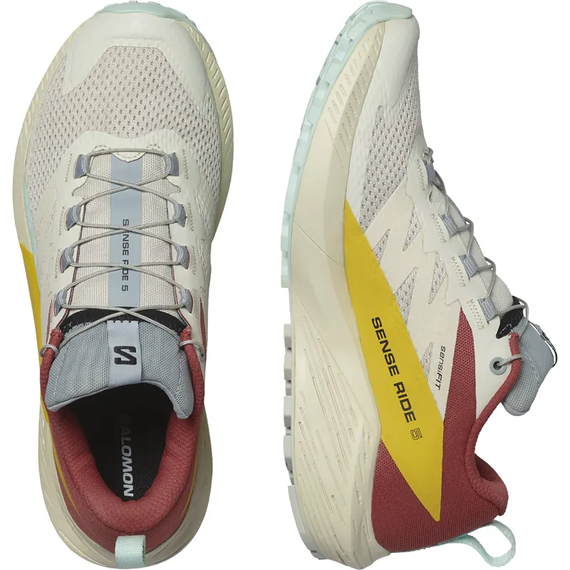 Salomon Sense Ride 5 Women's Trail Running Shoe in Rainy Day/Hot Sauce/Freesia-2